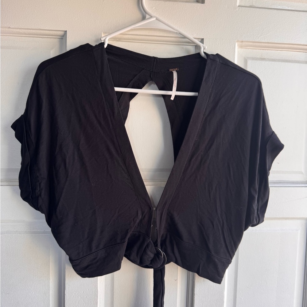 Free People Black Tie-Front Crop Top